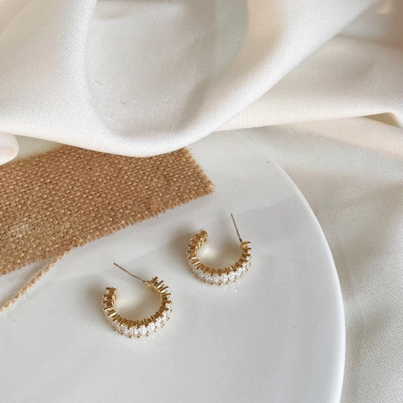 Orecchini a Cerchio con Cristalli, Placcati Oro 18K-Modaso