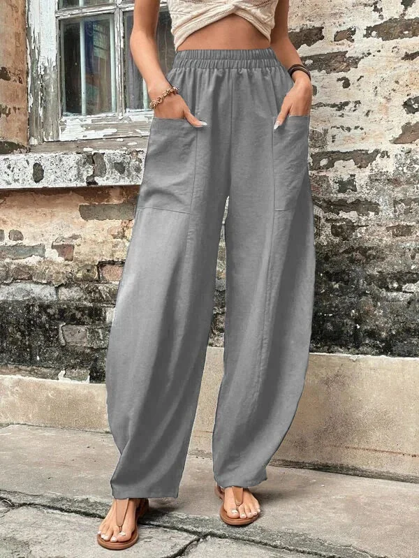 Pantaloni a gamba larga - Pantaloni larghi e comodi a vita alta da donna-Grigio-S-Modasso