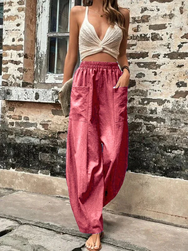 Pantaloni a gamba larga - Pantaloni larghi e comodi a vita alta da donna-Modasso