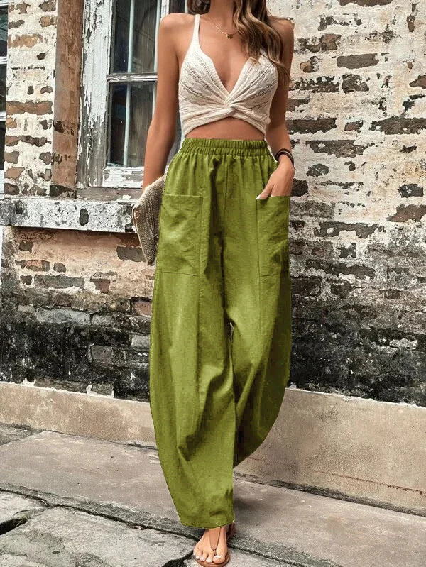 Pantaloni a gamba larga - Pantaloni larghi e comodi a vita alta da donna-Modasso