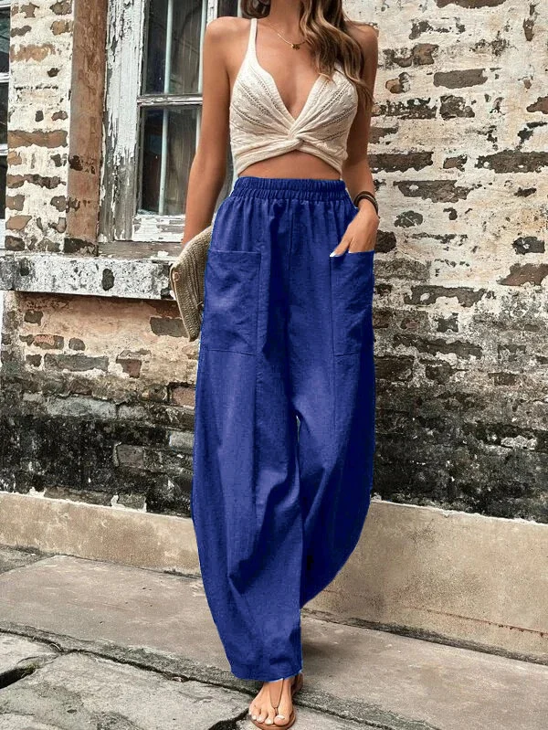 Pantaloni a gamba larga - Pantaloni larghi e comodi a vita alta da donna-Modasso