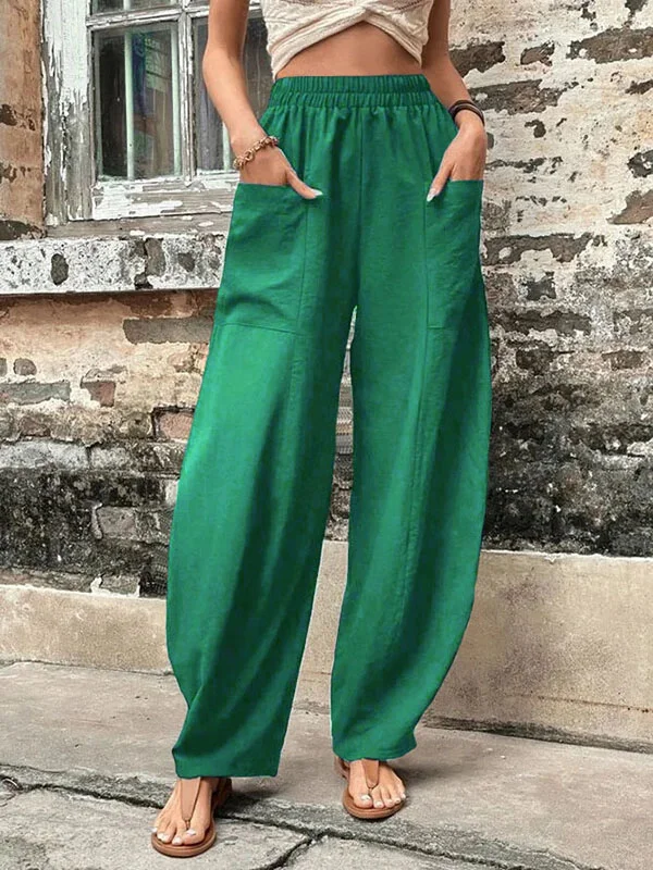 Pantaloni a gamba larga - Pantaloni larghi e comodi a vita alta da donna-Modasso