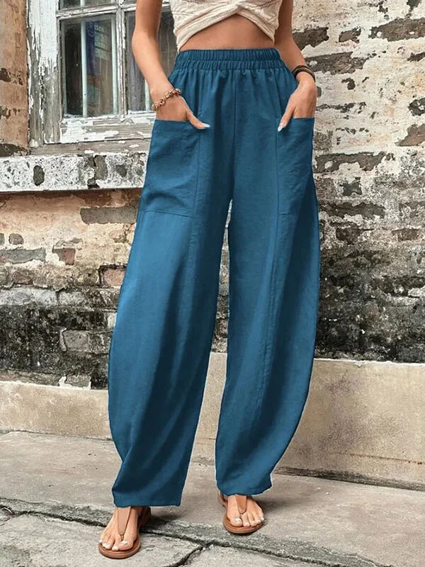 Pantaloni a gamba larga - Pantaloni larghi e comodi a vita alta da donna-Modasso