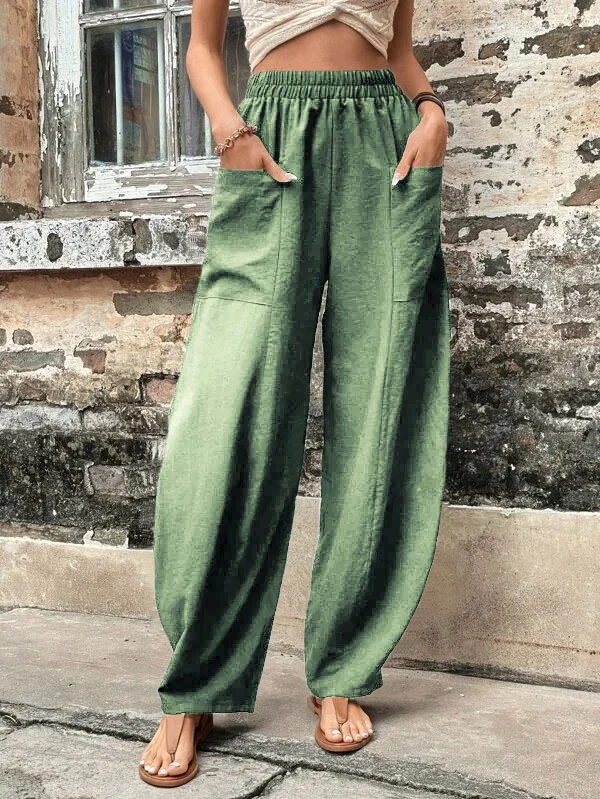 Pantaloni a gamba larga - Pantaloni larghi e comodi a vita alta da donna-Modasso