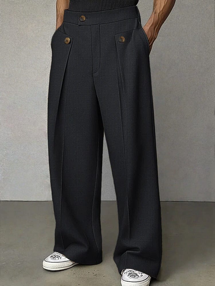Pantaloni da Uomo con Pieghe, Gamba Larga, Eleganti-Modaso