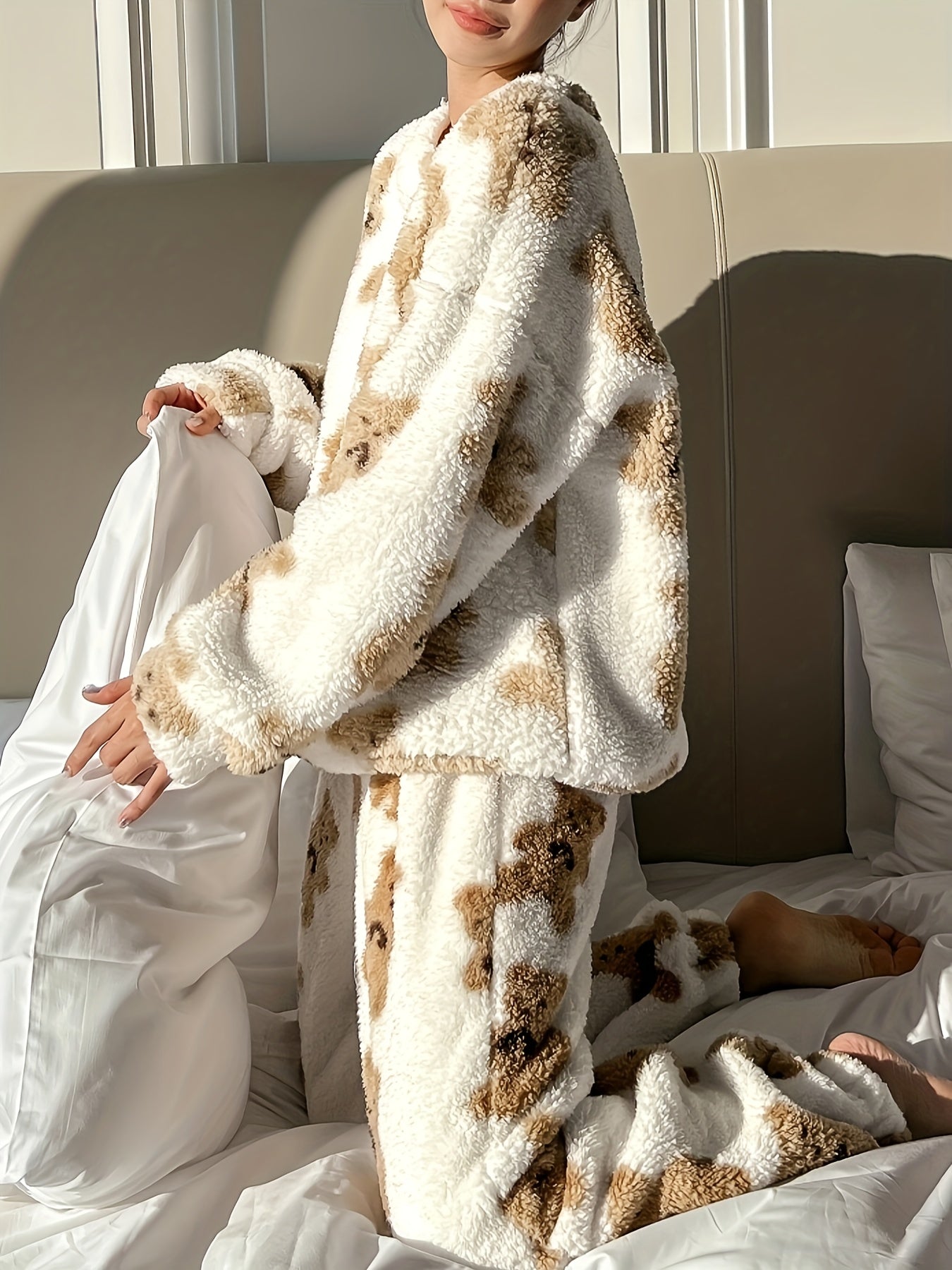 Pigiama in pile - Orsacchiotto - Maniche lunghe - Pigiama soffice - Pigiama invernale da donna-Modasso