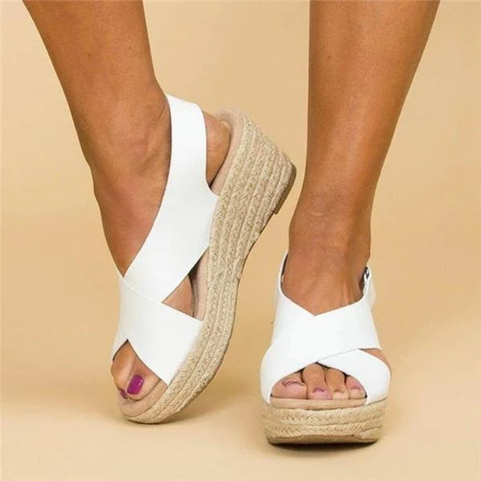 Sandali Espadrille - Ortopedici - Piattaforma - Scarpe con zeppa Espadrille - Sandali da donna-Bianco-35-Modasso