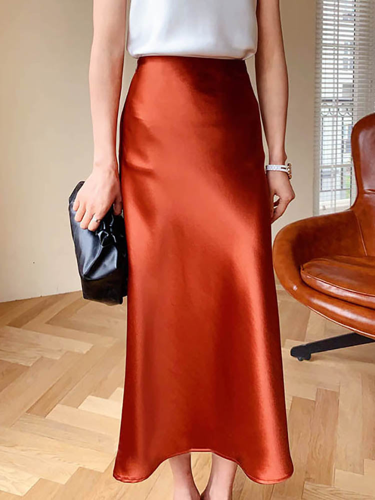 Sandra Satin Gonna, L'elegante gonna midi in raso è un must-have per questa stagione.-Modaso