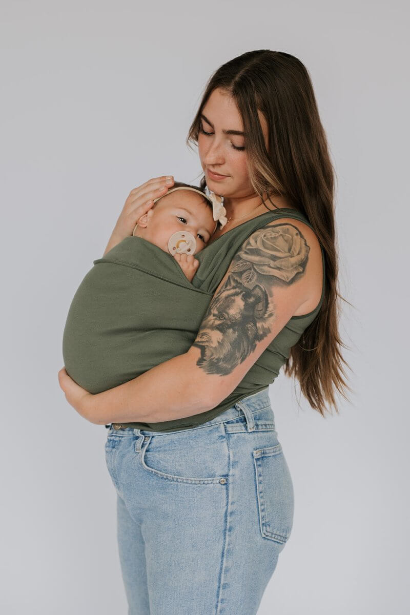 Sling Shirt - Camicia con fionda porta bebè e canguro per mamma e papà-Mamma-Verde oliva-S-Modasso
