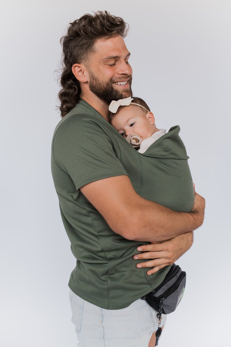 Sling Shirt - Camicia con fionda porta bebè e canguro per mamma e papà-Papà-Verde oliva-S-Modasso
