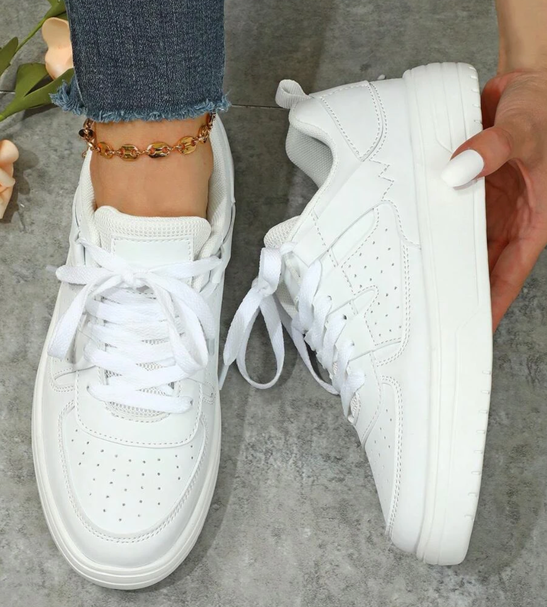 Sneakers da donna - Comode - Allacciate - Scarpe da skate - Sneakers casual-Bianco-36-Modasso