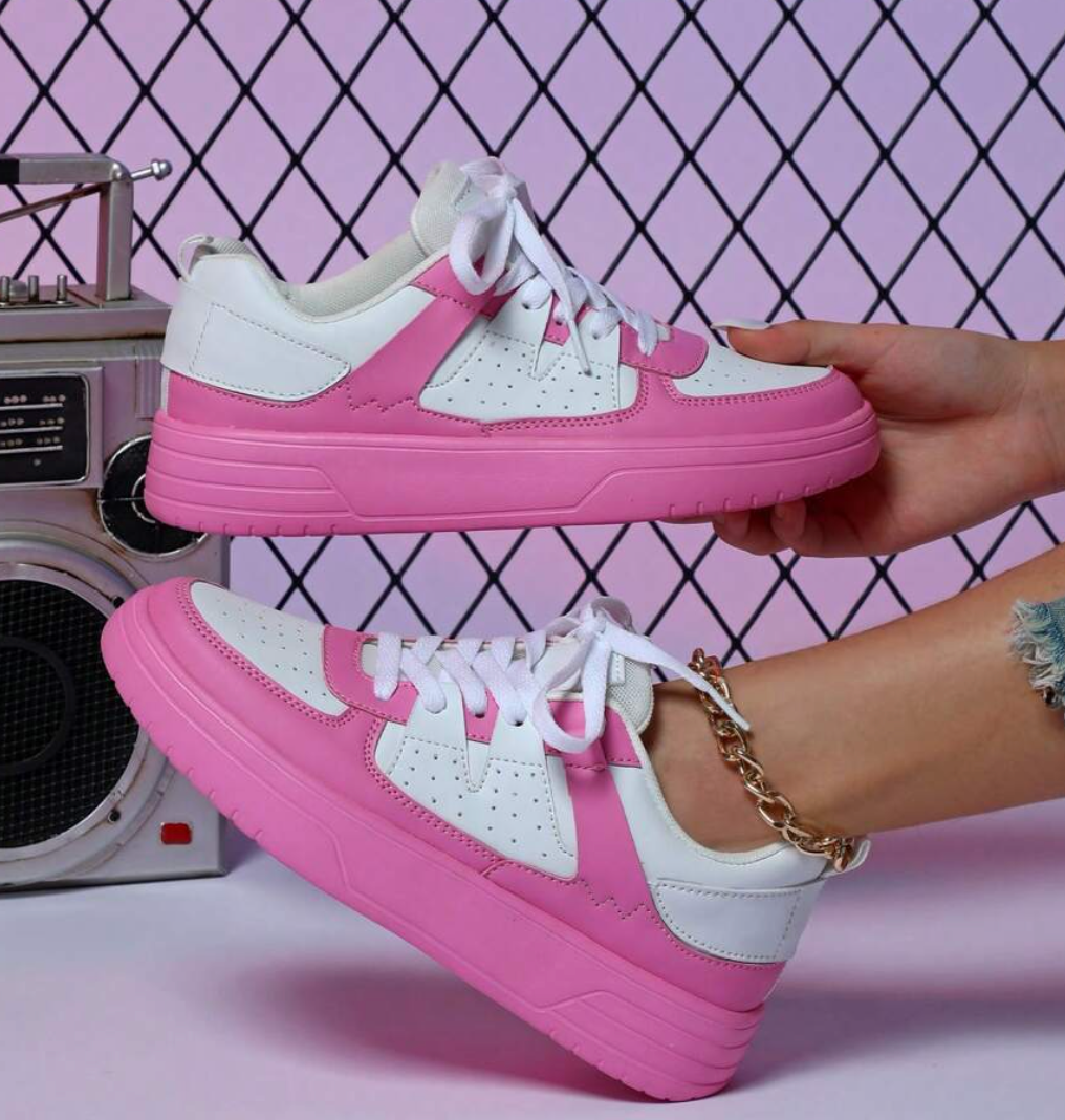 Sneakers da donna - Comode - Allacciate - Scarpe da skate - Sneakers casual-Rosa-36-Modasso