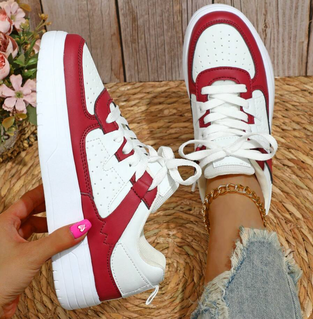 Sneakers da donna - Comode - Allacciate - Scarpe da skate - Sneakers casual-Rosso-36-Modasso