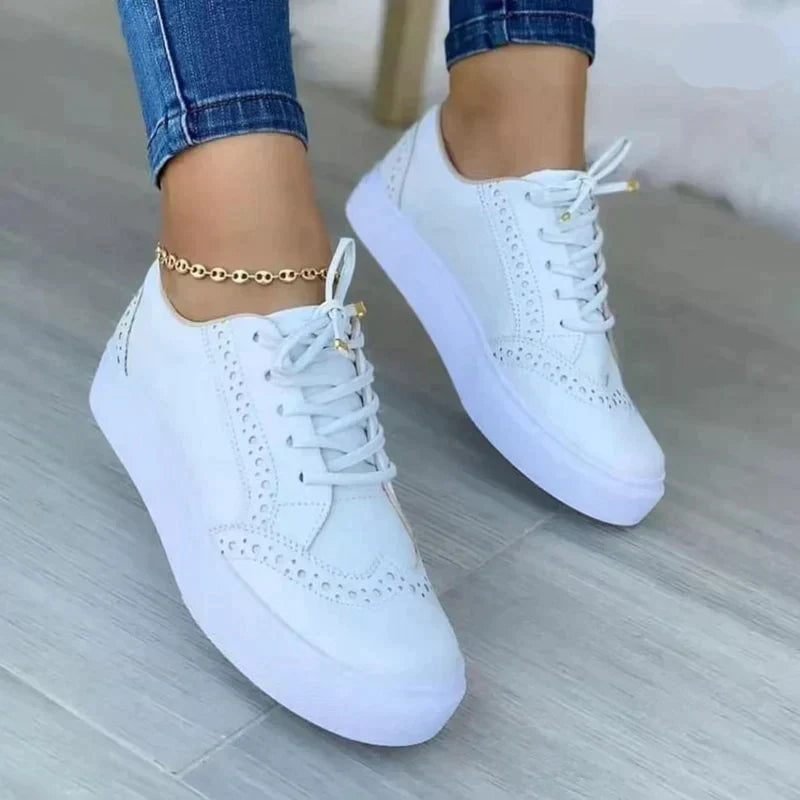 Sneakers da donna | Stringate | Suola spessa | Scarpe per il tempo libero | Scarpe ortopediche da donna-Bianco-36-Modasso