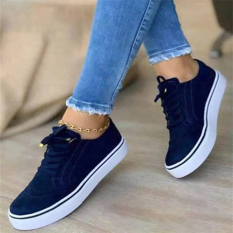 Sneakers da donna | Stringate | Suola spessa | Scarpe per il tempo libero | Scarpe ortopediche da donna-Blu-36-Modasso