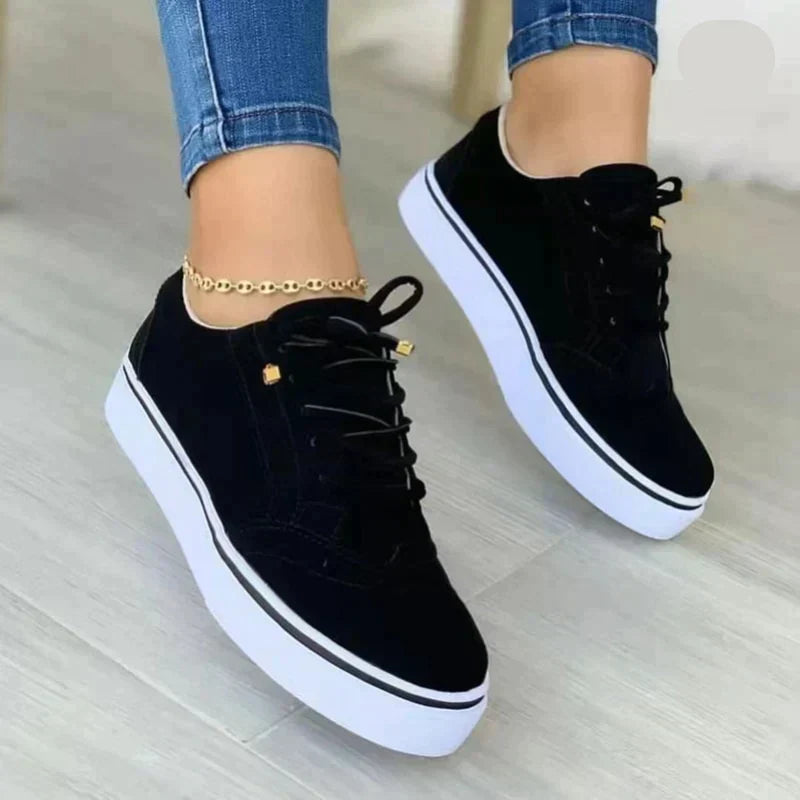 Sneakers da donna | Stringate | Suola spessa | Scarpe per il tempo libero | Scarpe ortopediche da donna-Nero-36-Modasso