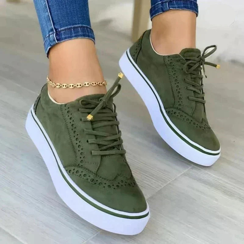 Sneakers da donna | Stringate | Suola spessa | Scarpe per il tempo libero | Scarpe ortopediche da donna-Verde-36-Modasso
