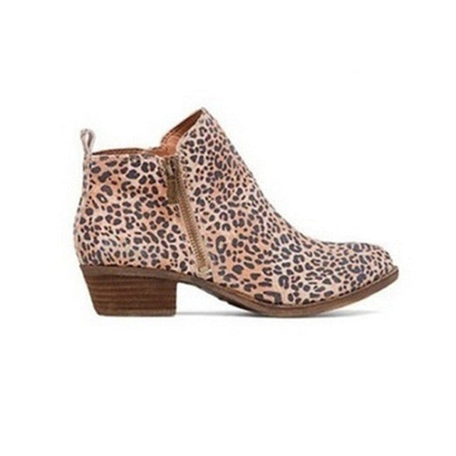 Stivaletti | Tacco a blocco | Tacco basso | Stivali in pelle | Stivali da donna-Leopardo-35-Modasso