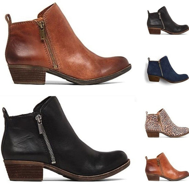 Stivaletti | Tacco a blocco | Tacco basso | Stivali in pelle | Stivali da donna-Nero-35-Modasso
