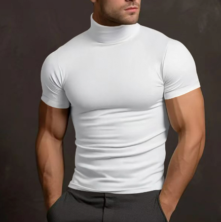 T-shirt a collo alto - Maglietta da uomo slim fit con collo alto-Bianco-S-Modasso