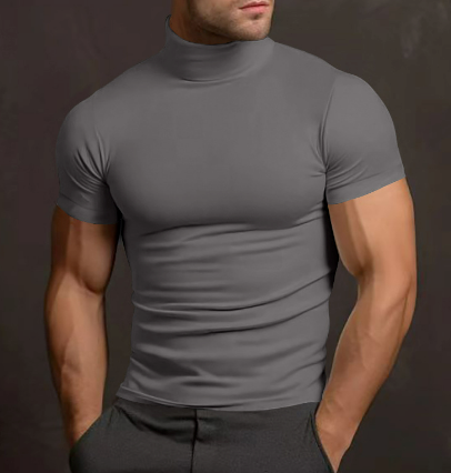 T-shirt a collo alto - Maglietta da uomo slim fit con collo alto-Grigio-S-Modasso