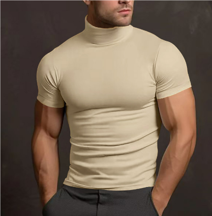 T-shirt a collo alto - Maglietta da uomo slim fit con collo alto-Panna-S-Modasso