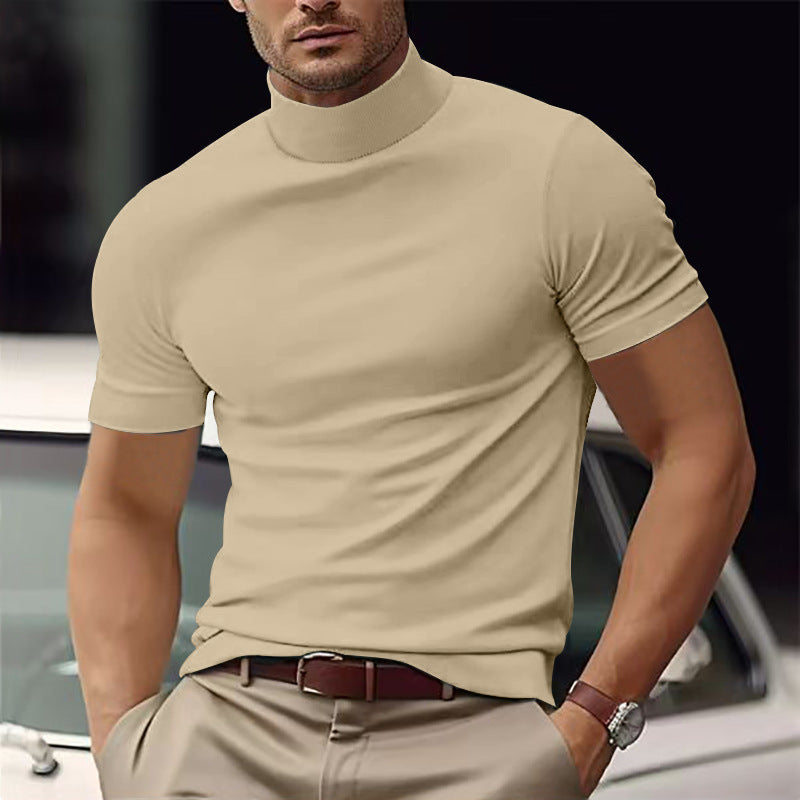 T-shirt da Uomo con Collo Alto, Manica Corta, Tinta Unita-Modaso