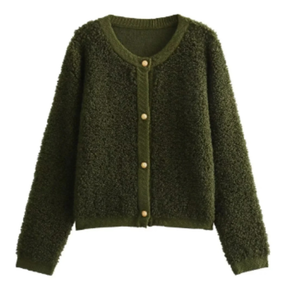 Teddy Cardigan - Cardigan da donna caldo con bottoni-Verde-S-Modasso