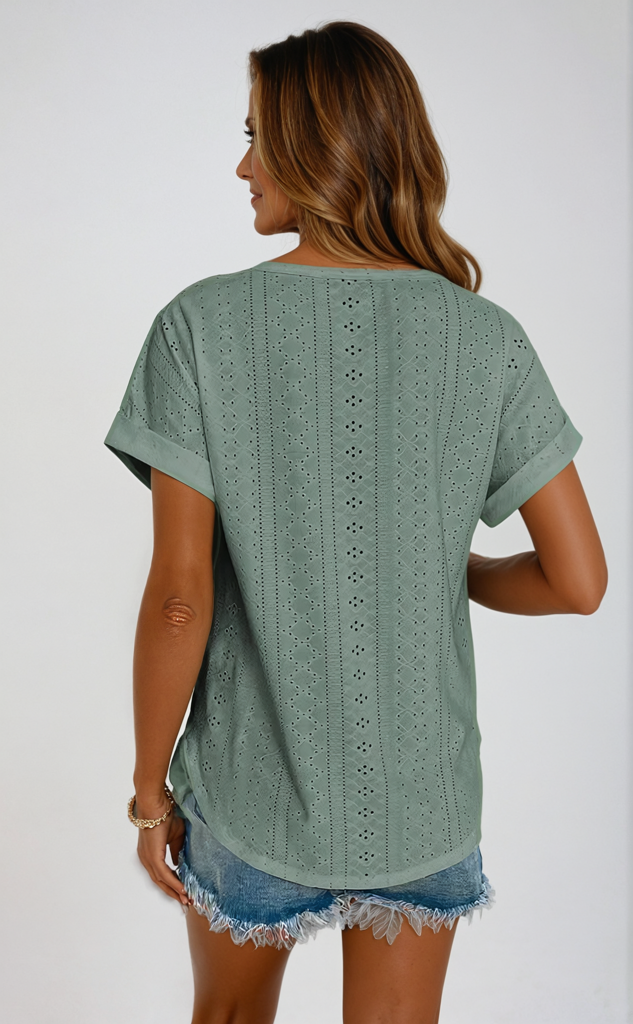Top Con Occhielli - Vestibilità ampia - Girocollo - Top a maniche corte - Abbigliamento donna-Modasso