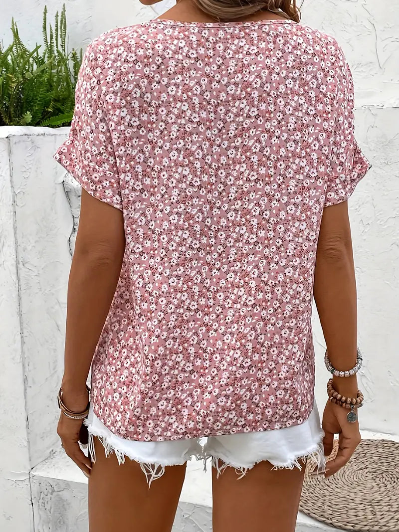 Top Floreale - Manica corta - Button-Up - Top estivo - Camicetta floreale da donna-Modasso