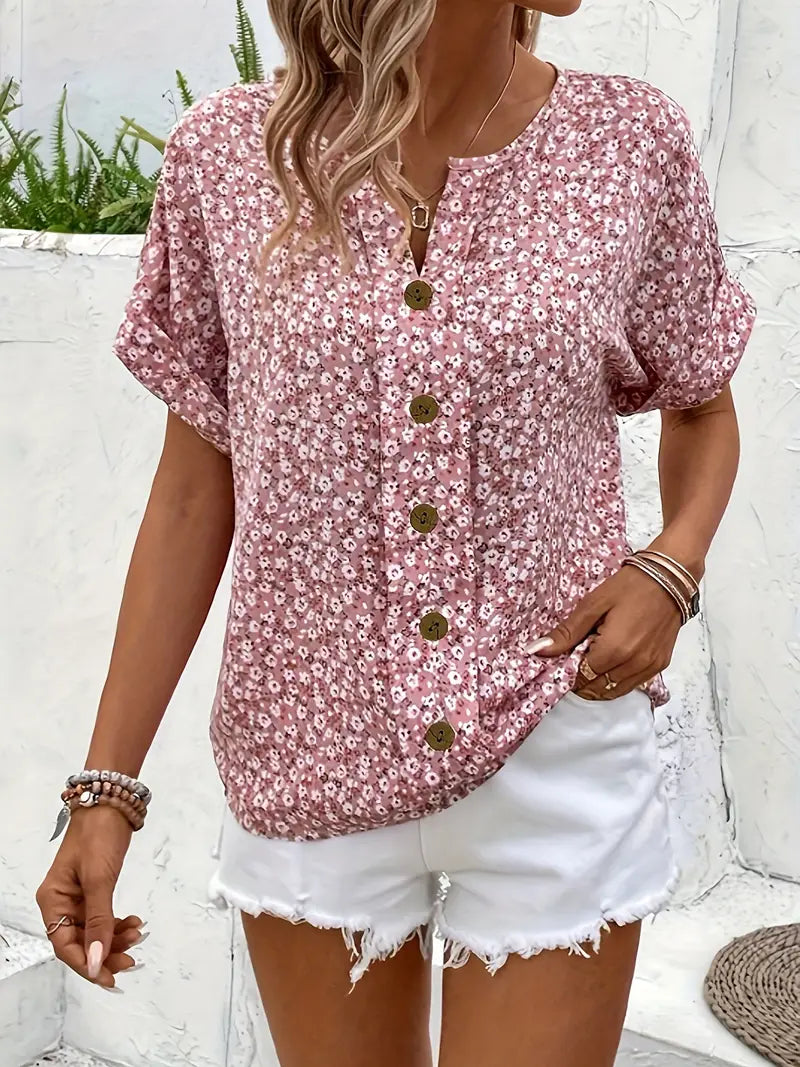 Top Floreale - Manica corta - Button-Up - Top estivo - Camicetta floreale da donna-Modasso