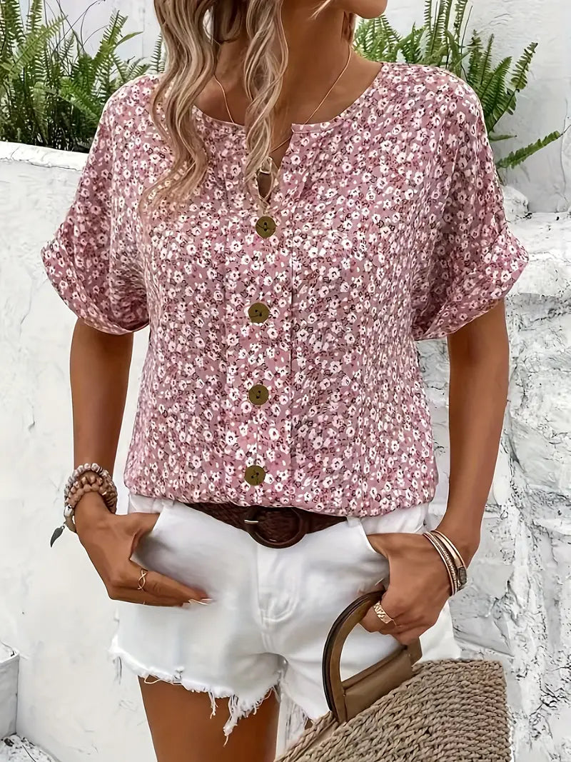 Top Floreale - Manica corta - Button-Up - Top estivo - Camicetta floreale da donna-Modasso