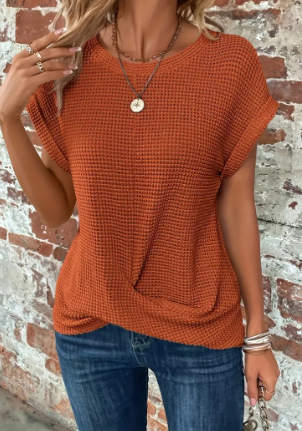 Top a maniche corte - Blusa estiva da donna con scollo rotondo e vestibilità morbida-Arancione-S-Modasso