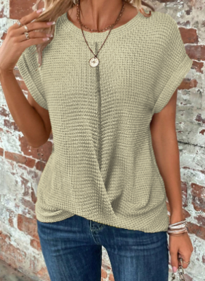 Top a maniche corte - Blusa estiva da donna con scollo rotondo e vestibilità morbida-Verde Chiaro-S-Modasso
