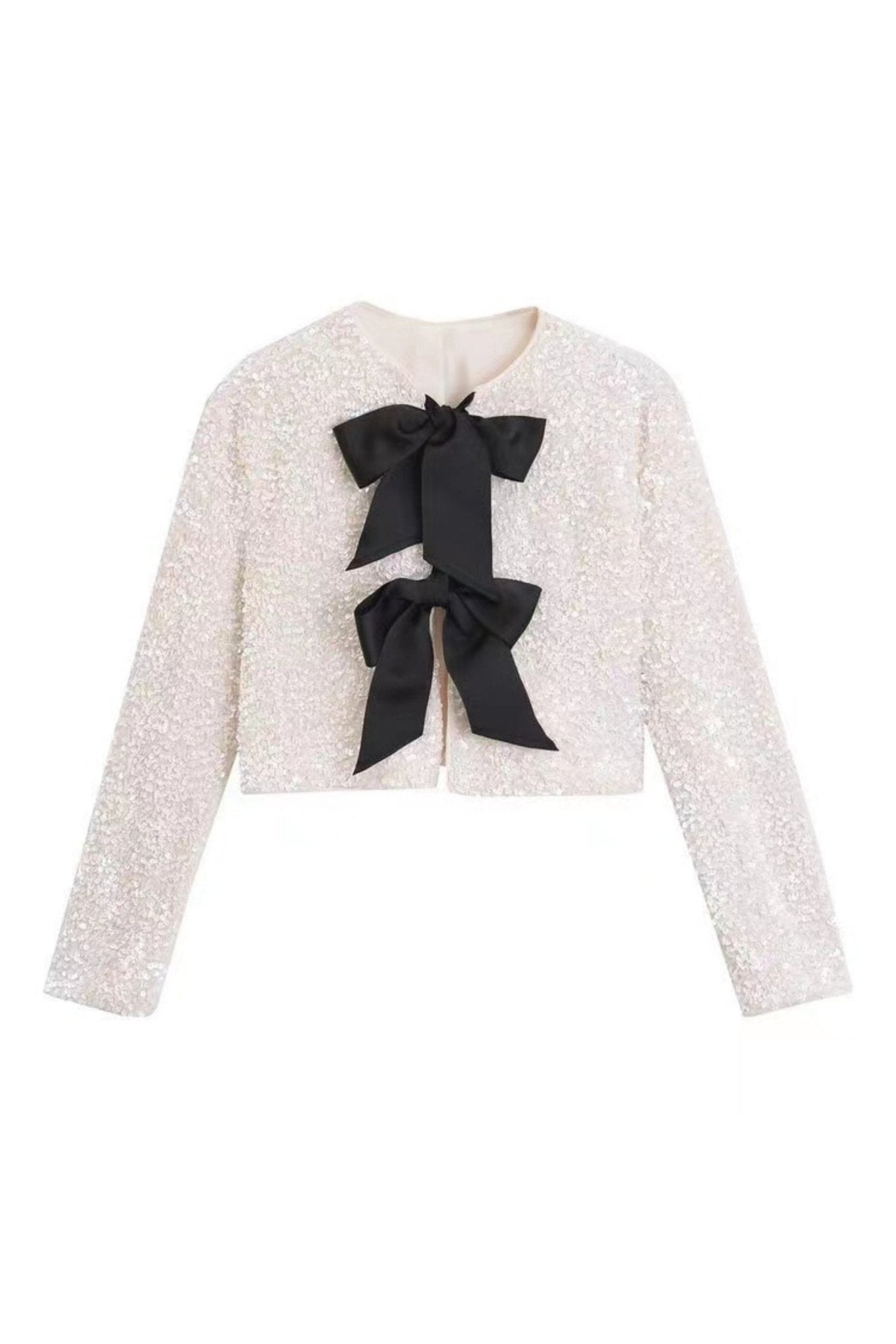 Top con paillettes - manica lunga - cravatta frontale - camicetta glitterata - camicetta da donna-Modasso