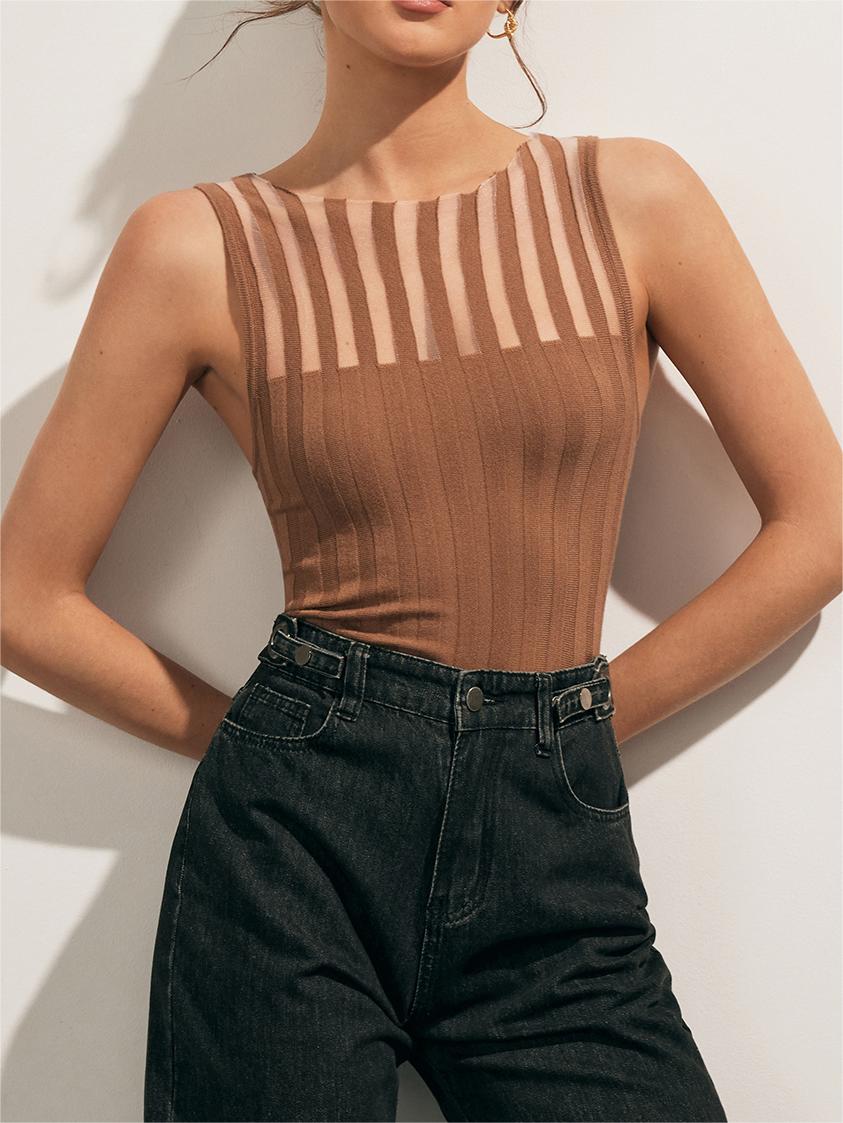 Top senza maniche - Top da donna in maglia a righe, slim fit-Modasso