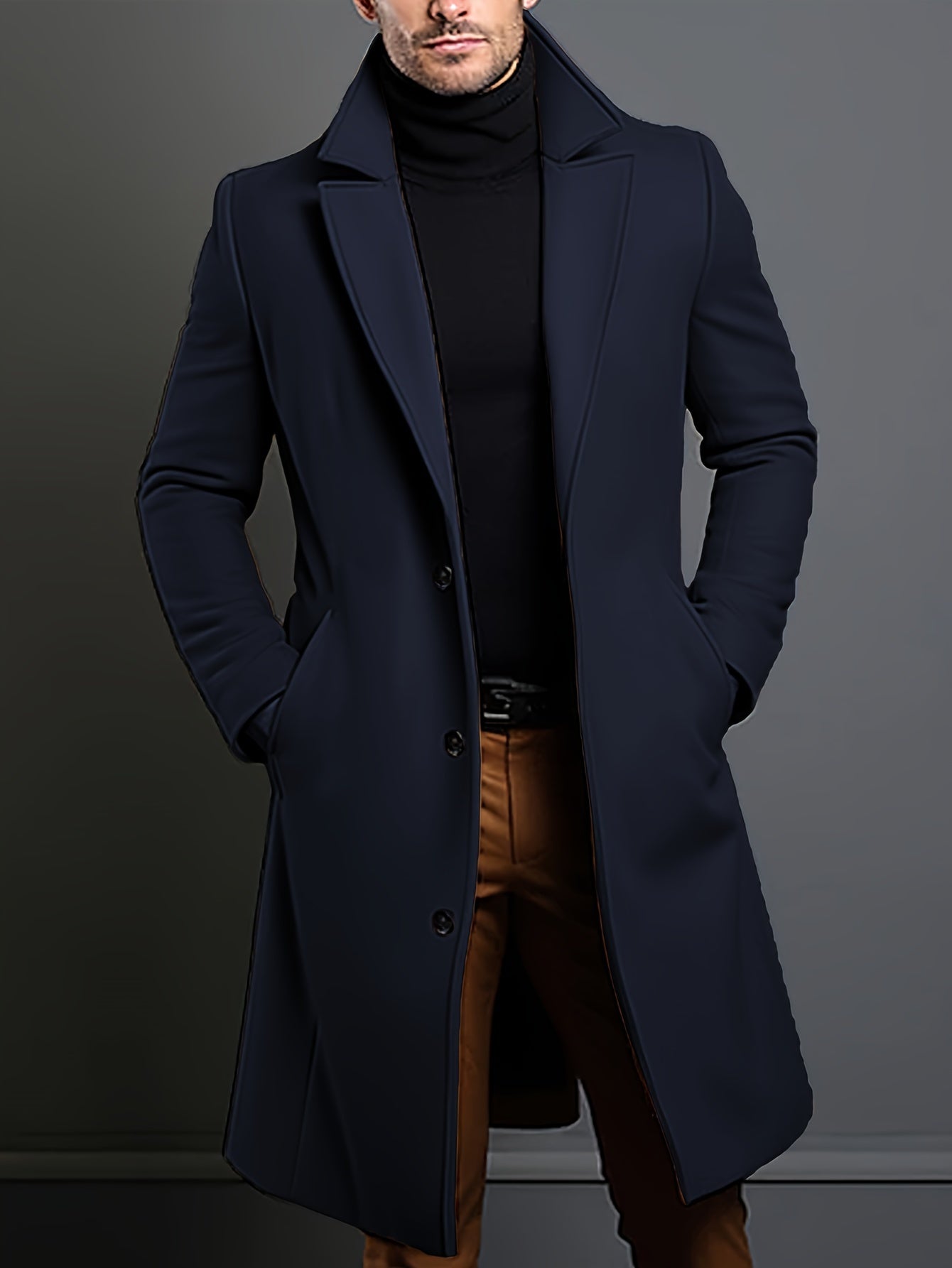 Trench Da Uomo - misto lana - monopetto - Trench di lana - Giacche da uomo-Blu Navy-S-Modasso