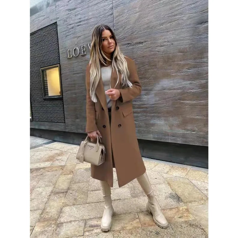 Trench coat | Lungo | Classico | Trench a doppio petto | Cappotto da donna-Cachi-S-Modasso
