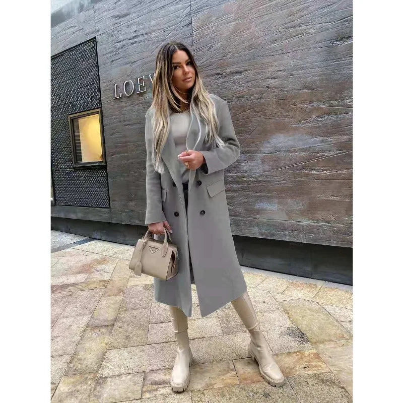 Trench coat | Lungo | Classico | Trench a doppio petto | Cappotto da donna-Grigio-S-Modasso
