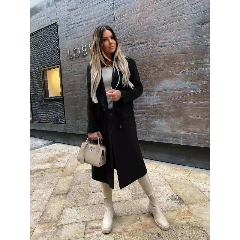 Trench coat | Lungo | Classico | Trench a doppio petto | Cappotto da donna-Nero-S-Modasso