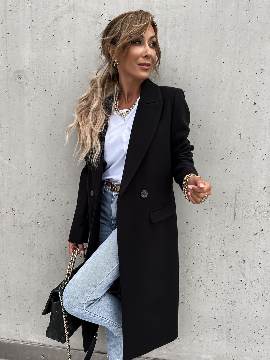 Trench in Lana - Cappotto lungo da donna doppiopetto in misto lana-Modasso