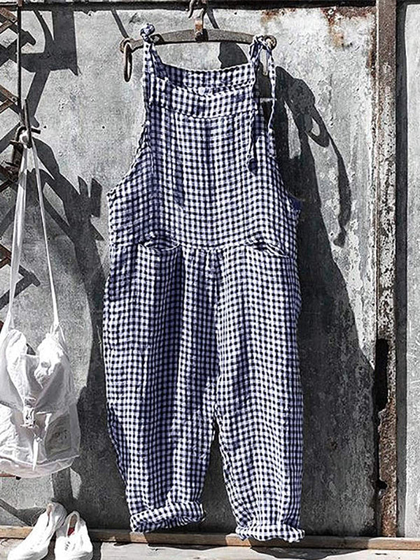Tuta a righe - Vestibilità ampia - Senza maniche - Tuta a righe - Salopette da donna-Blu a scacchi-S-Modasso