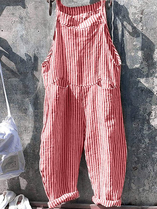 Tuta a righe - Vestibilità ampia - Senza maniche - Tuta a righe - Salopette da donna-Rosa-S-Modasso