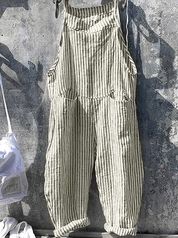 Tuta a righe - Vestibilità ampia - Senza maniche - Tuta a righe - Salopette da donna-Verdure-S-Modasso
