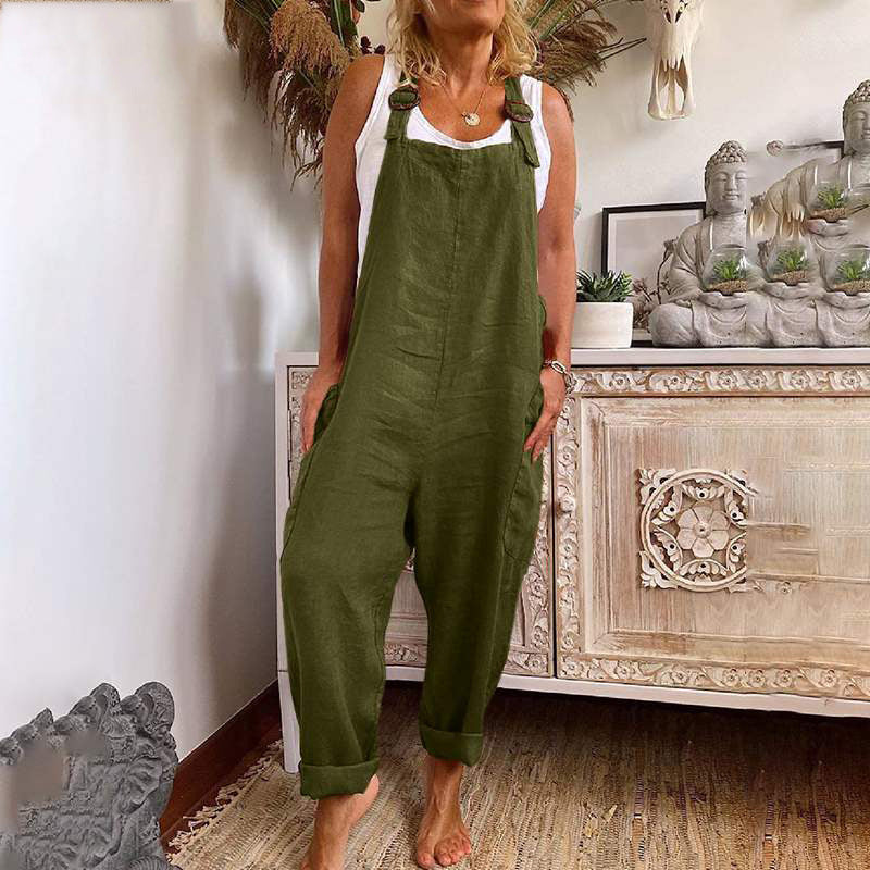 Tuta casual - Vestibilità ampia - Senza maniche - Tuta larga - Tuta da lavoro da donna-Verde-S-Modasso
