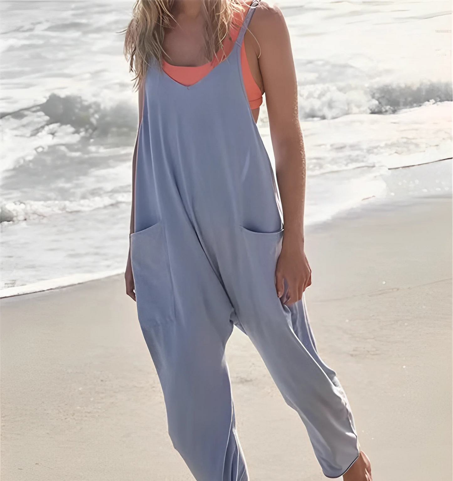 Tuta da donna | Senza maniche | Vestibilità ampia | Tuta casual | Salopette da donna-Blu-S-Modasso
