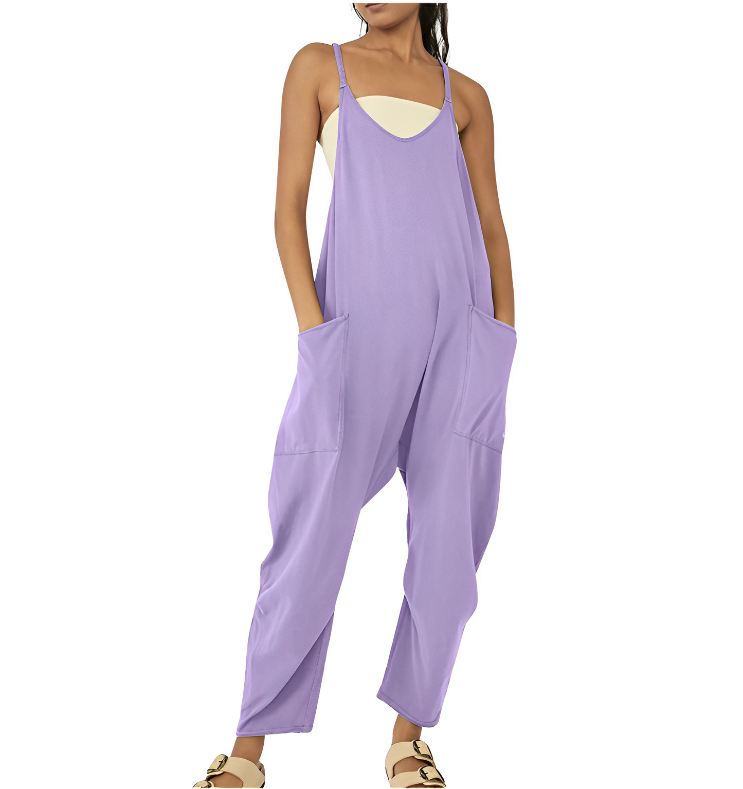 Tuta da donna | Senza maniche | Vestibilità ampia | Tuta casual | Salopette da donna-Viola Brillante-S-Modasso