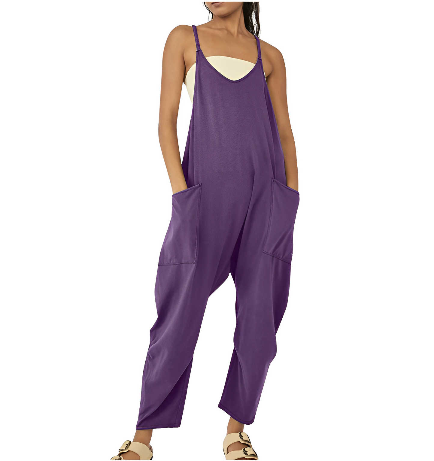 Tuta da donna | Senza maniche | Vestibilità ampia | Tuta casual | Salopette da donna-Viola Scuro-S-Modasso
