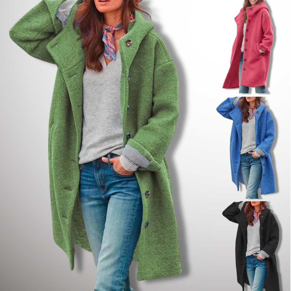 Wool Coat - Women's Single Breasted Hooded Long Wool Winter Coat-Modasso