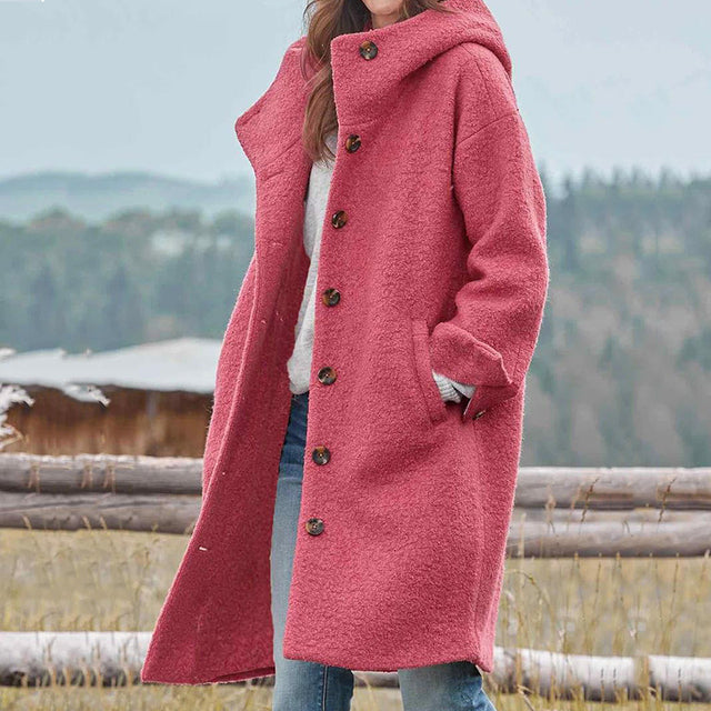 Wool Coat - Women's Single Breasted Hooded Long Wool Winter Coat-Rosa-S-Modasso